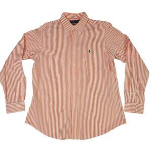 Ralph Lauren Custom Fit Mens Orange White Striped Dress Shirt XL